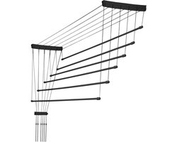 KADAX Plafondwasdroger, wasdroger voor het plafond 6, wanddroger met polyethyleen beklede stalen spijlen, plafonddroger, draagvermogen 12 kg (6x 140/zwart)