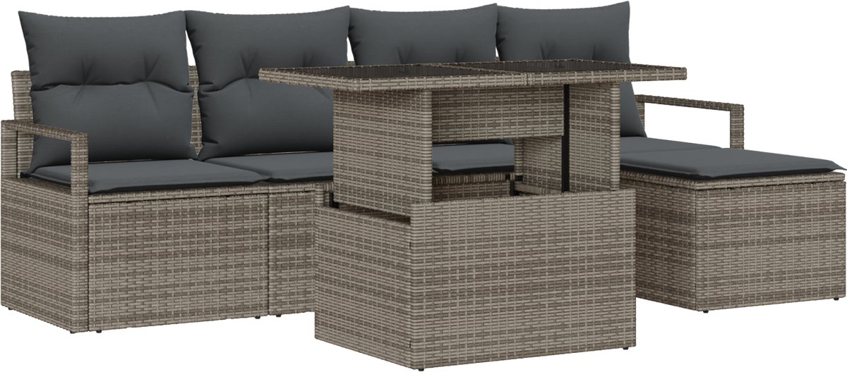 vidaXL - Tuinbank - Set - met - opslag - 6 - pcs - Grijs - Poly - rattan