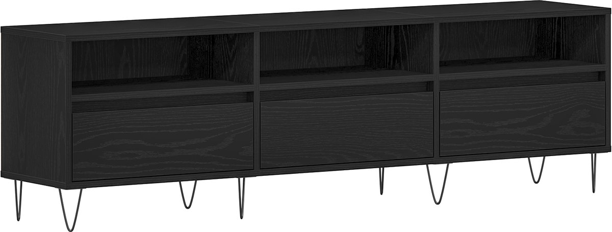 vidaXL - TV - Kast - met - lade - Zwart - Eiken - 150 - x - 30 - x - 44,5 - cm - Bewerkt - hout