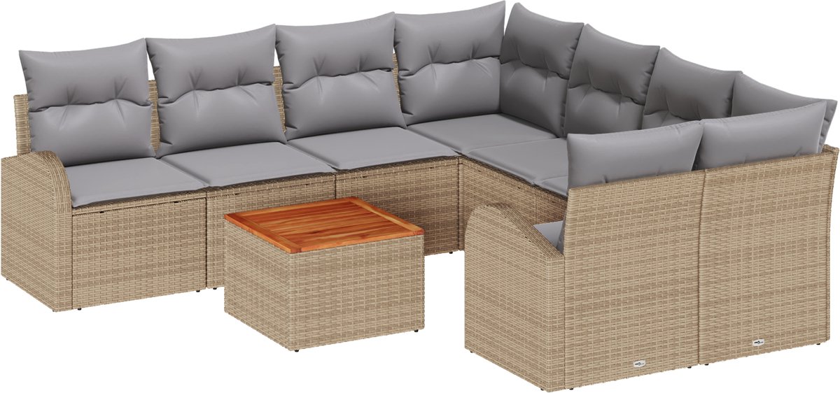 vidaXL - Tuinbank - Set - met - opslag - 9 - pcs - Beige - en - Lichtgrijs - poly - rattan
