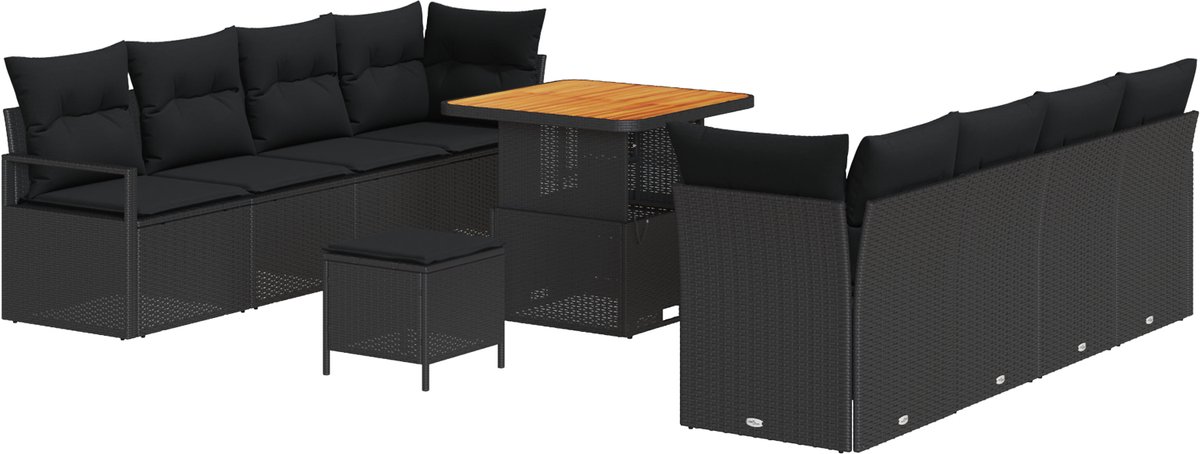 vidaXL - Tuinbank - Set - met - kussen - 11 - pcs - Zwart - poly - rattan