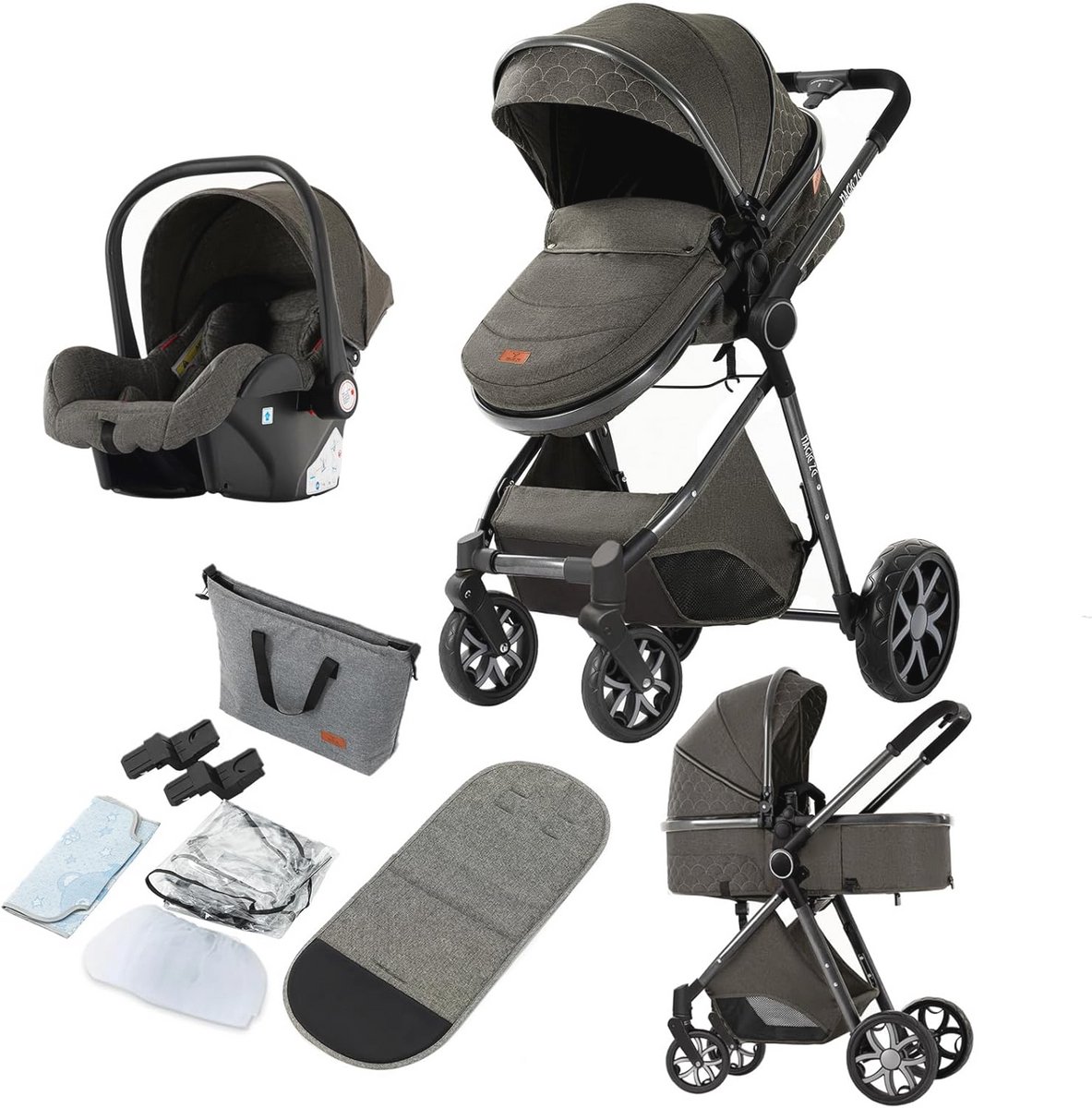 Image of 3-in-1 Kinderwagen met Omkeerbare Duwmodus en Hoog Landschap – Lichtgewicht en Multifunctioneel