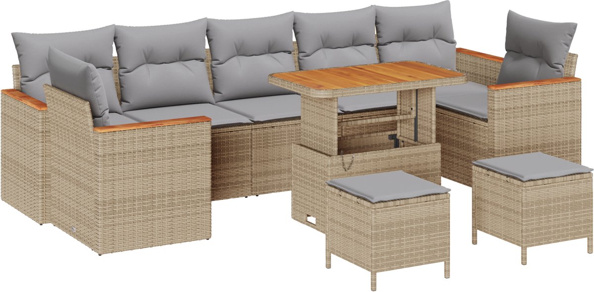 vidaXL - Tuinbank - Set - met - kussen - met - opslag - 10 - pcs - Beige - Poly - rattan