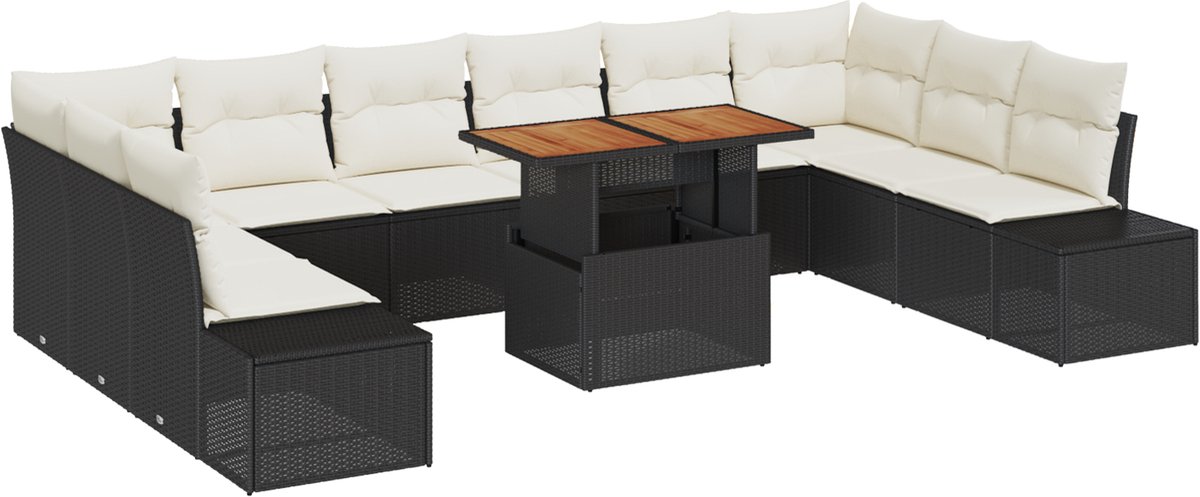 vidaXL - Tuinbank - Set - met - opslag - 11 - pcs - Zwart - Poly - rattan