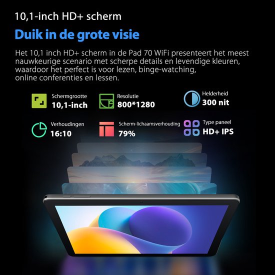 Tablette Oscal Pad 70 WiFi 10.1" HD+ IPS - Android 14 - 2.4G+5G WiFi 6, - RAM 12 GB - ROM 128 GB - 8MP+13MP - 6580mAh - Avec Clavier - Grijs