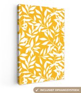 Tableau sur toile 80x120 cm - Décoration murale exclusive Feuilles - Branches - Jaune - Décoration murale salon - Décoration chambre - Accessoires chambre - Peintures sur toile