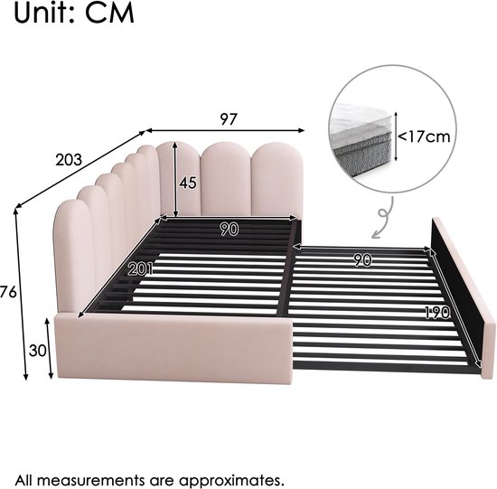 Slaapbank met onderschuifbed en lades zonder matras 90x200 cm Slaapbank met onderschuifbed en lades zonder matras 90x200 cm
