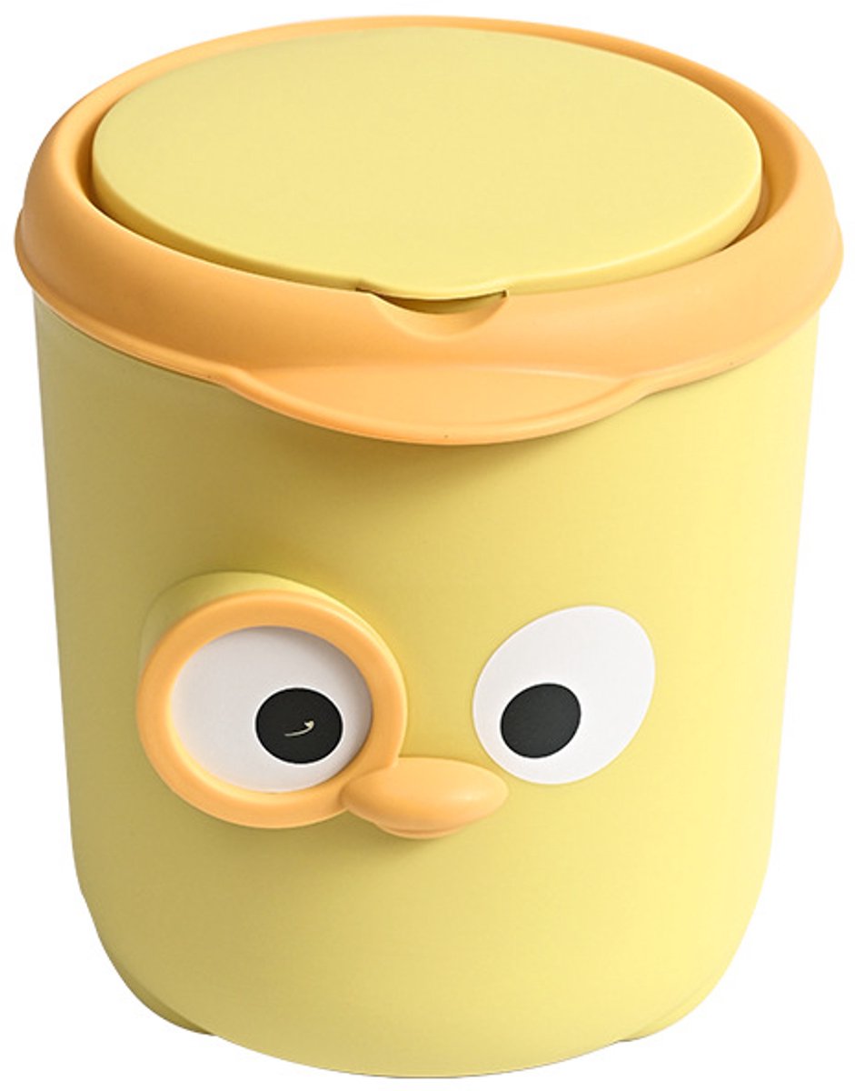 Desktop vuilnisbak huishoudelijke schattige S kantoor met deksel slaapkamer afvalbak doos geel PP materiaal 15x12x17cm geschikt voor woonkamer, bureau, make-up tafel