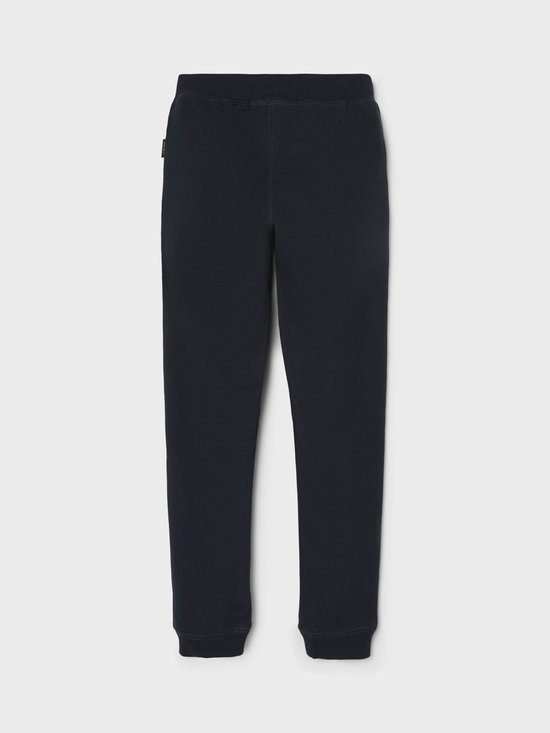 Donkerblauwe joggingbroek, model met rechte pijpen.