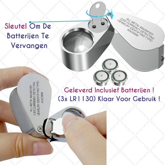 Juwelier Vergrootglas LED, 2 stuks 30 x 60 x 90 x verlichte juweliersloep, vergrootglas voor juweliers, voor sieraden, diamanten, edelstenen, munten, postzegels