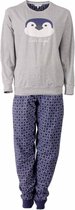 Warme dames pyjama met pinguïn print-Grijs O2