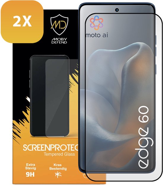 Lot de 2 Protecteurs d'écran Motorola Edge 60 - Économiseurs d'écran MobyDefend avec Rebords noirs - Glas trempé - Plaques de verre compatibles : Motorola Edge 60