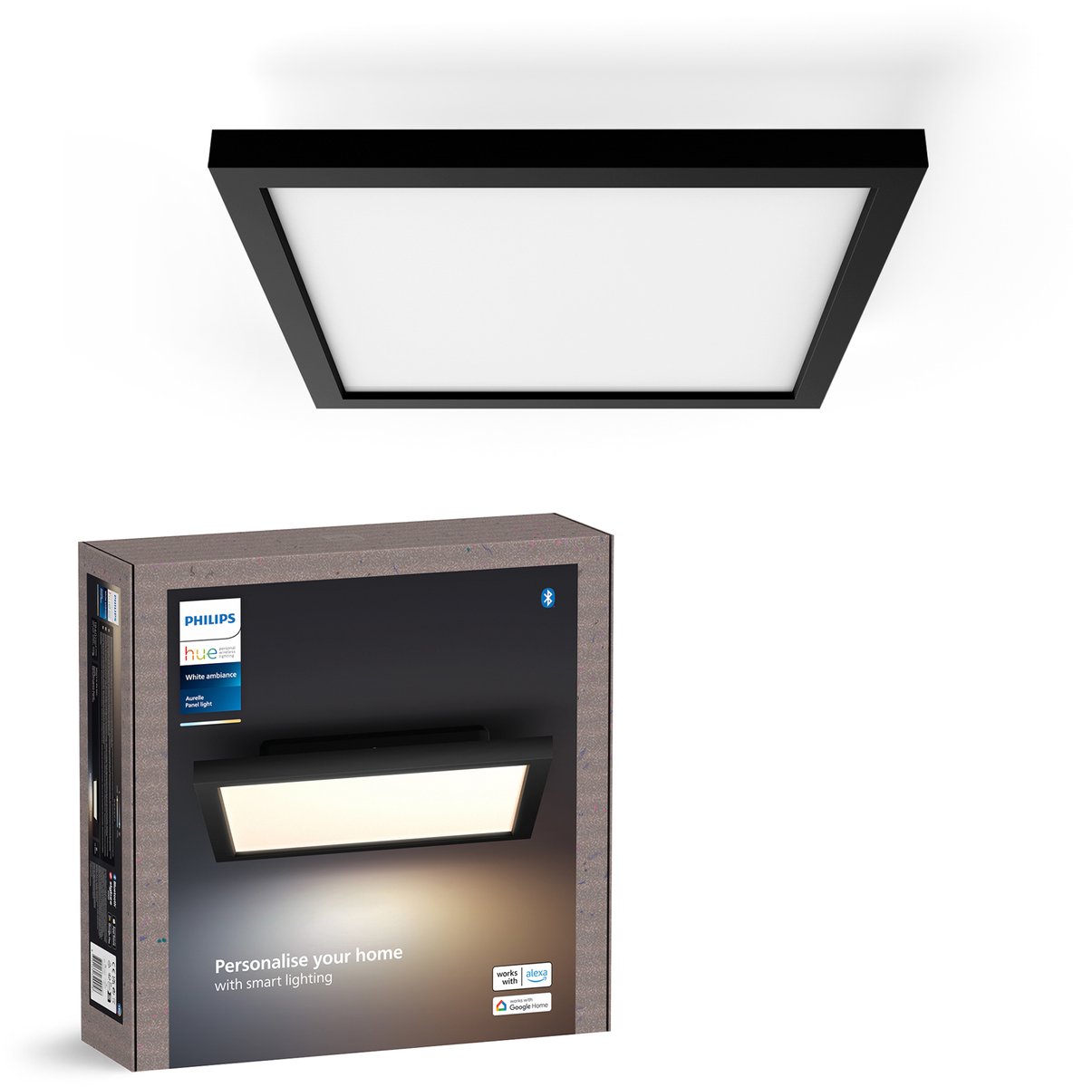 Philips Hue Aurelle paneellamp – warm- tot koelwit licht – zwart – vierkant small