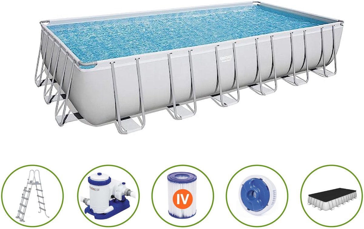 Bestway - Power Steel - Opzetzwembad inclusief filterpomp en accessoires - 732x366x132 cm - Rechthoekig