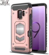 Ntech Geschikt voor Samsung Galaxy S9 Luxe Armor Case met Pashouder - Rose Goud