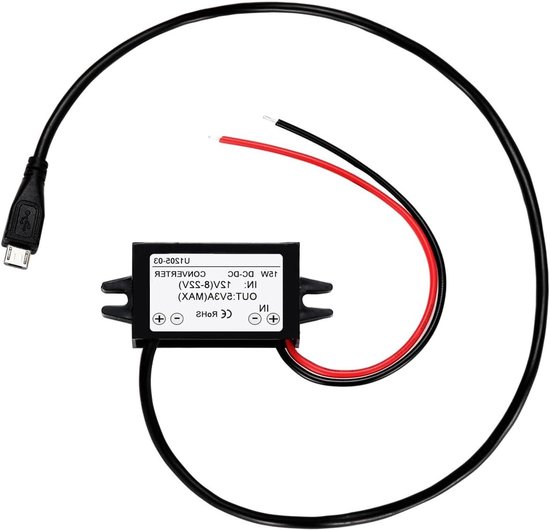 Waterdichte DC-DC 12V naar 5V 3A-converter met micro-USB-poortStepdownmodule-voedingsadapter compatibel met Raspberry Pi 4, mobiele telefoon en auto