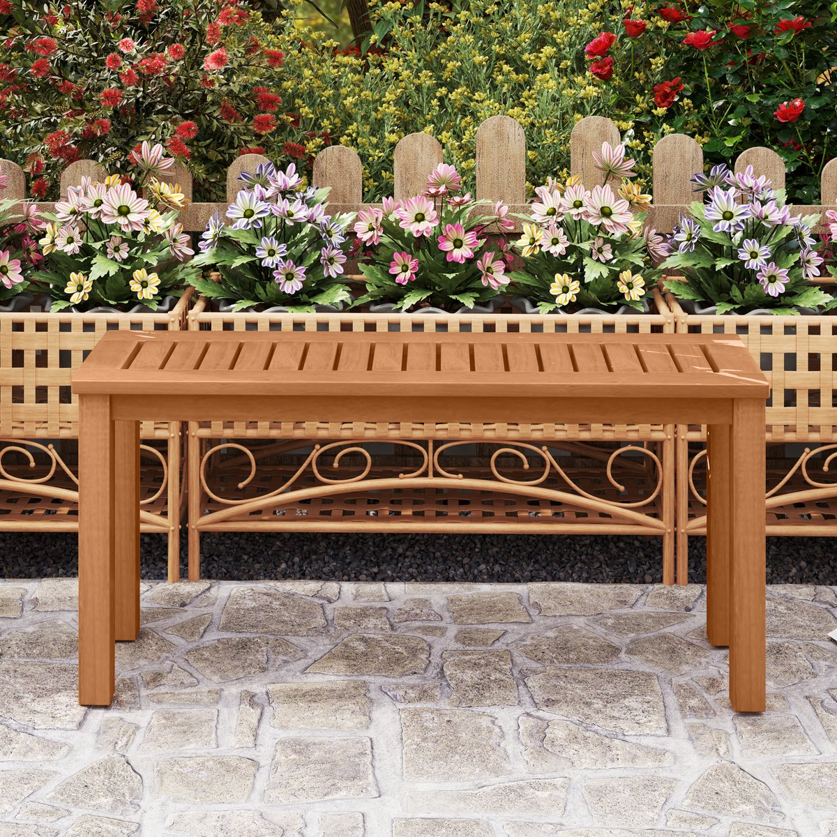 COSTWAY Tuinbank weerbestendig, 2-zits zitbank zonder rugleuning, houten bank tot 150 kg belastbaar, parkbank van massief hout, balkonbank, bank voor tuin, balkon, terras, 100 x 30 x 47 cm