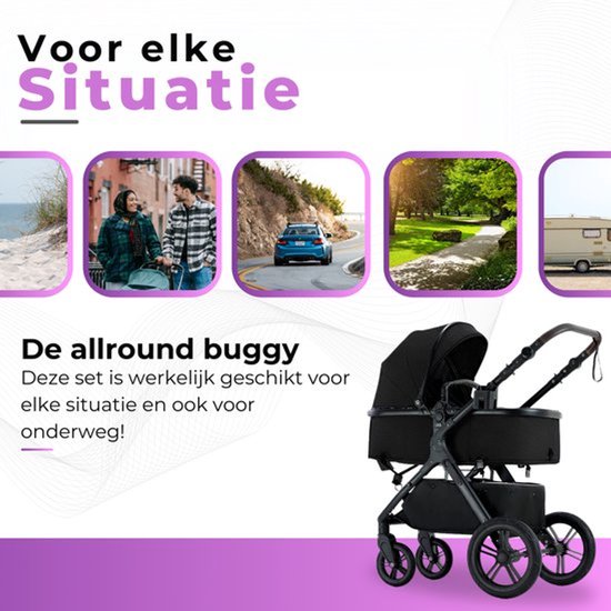 Lunola Mira X1 - Kinderwagen 3-in-1 - Wandelwagen - Stroller - incl. autostoel - 0-20kg - XXL - Multifunctionele Buggy 3in1 - Zwart