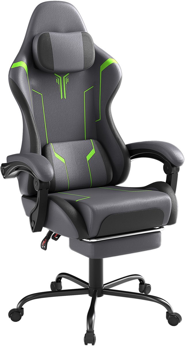 Grijs Gamingstoel Kantoorstoel Computerbureaustoel 360° Rotatie Hoogteverstelbaar Met Massagefunctie Met Armleuningen en Voetsteunen Maximale Belasting 135 KG