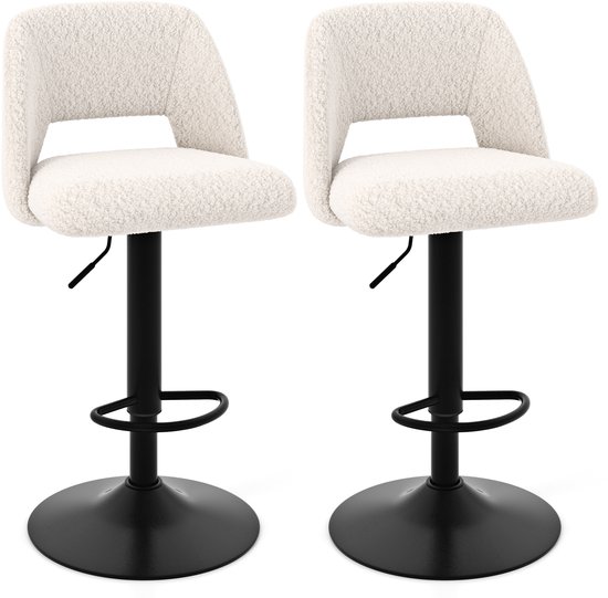 COSTWAY Set van 2 barkrukken, barstoelen, 63-83 cm, in hoogte verstelbaar, van teddystof, zitkruk met rugleuning en voetensteun, keukenkruk, toonbank voor eetkamer, bar