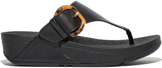 Sandales FitFlop Lulu en cuir avec boucle en résine, noires - Taille 39