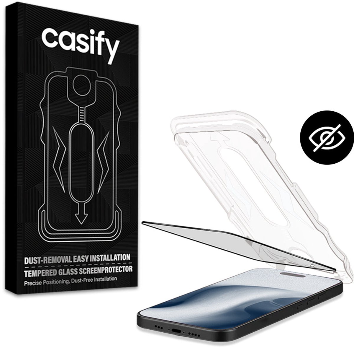 Casify Gehard Glas Privacy Screenprotector met installatiekit voor de iPhone 14 Pro