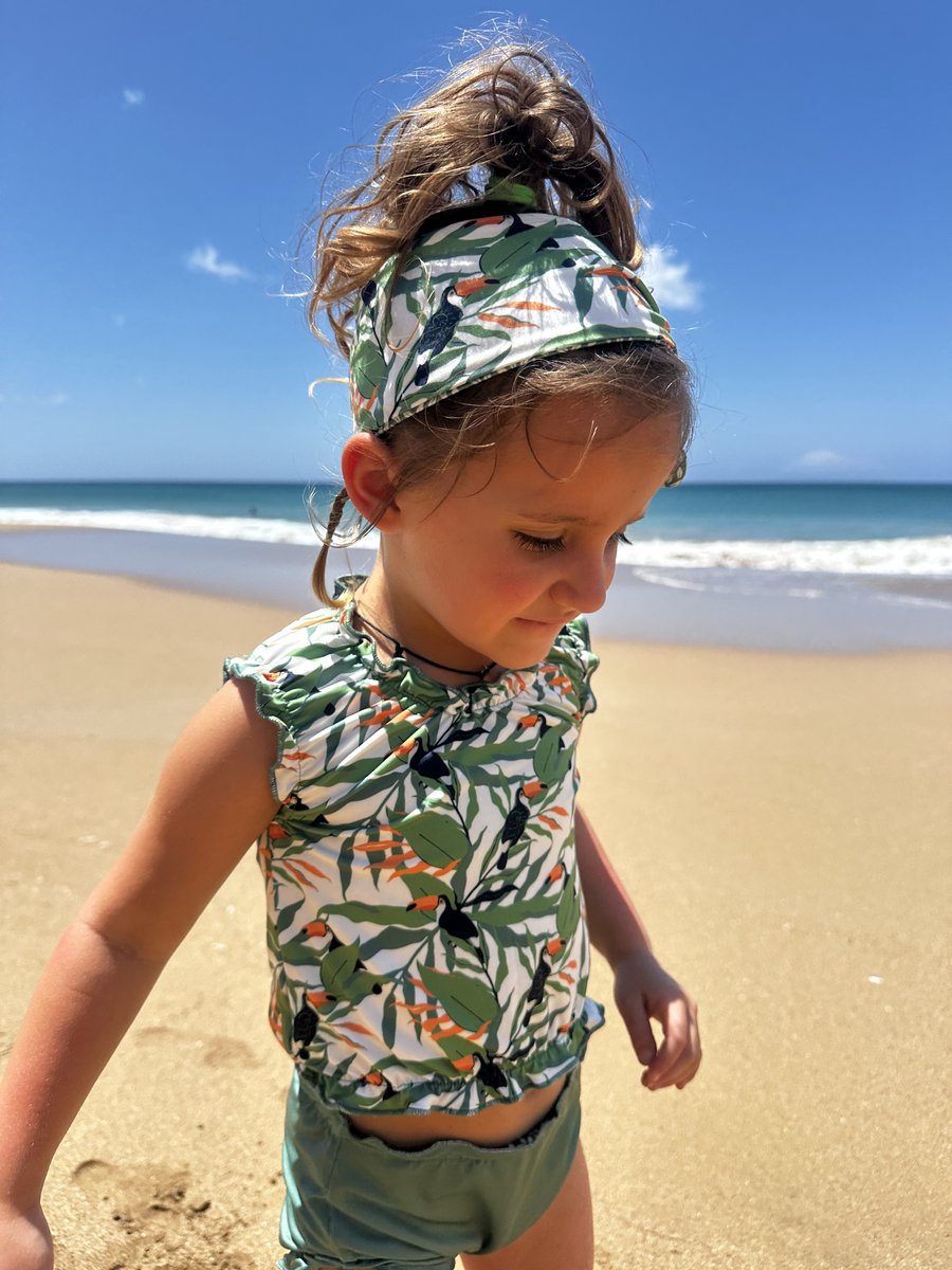 Ducksday - Omkeerbare baby tankini met haarlint - voor meisjes - UPF 50+ - Driedelige zwemset - Toucan - Tropisch groen — afbeelding 9