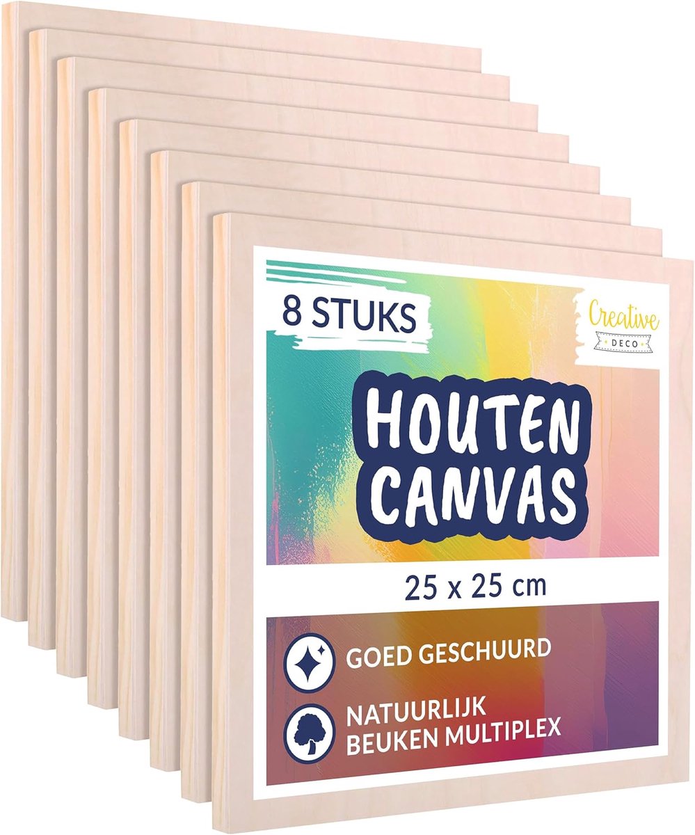 Houten Schilderborden Set van 8 | 25 x 25 cm | Multiplex Canvas voor Mixed-Media Kunst