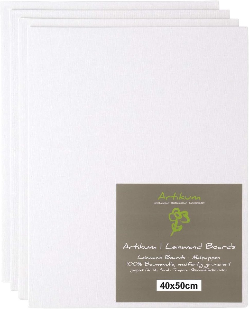 Set van 4 Schilderkarton 40x50 cm - Voorbereid Canvas voor Schilderen - 100% Katoen, 280gsm