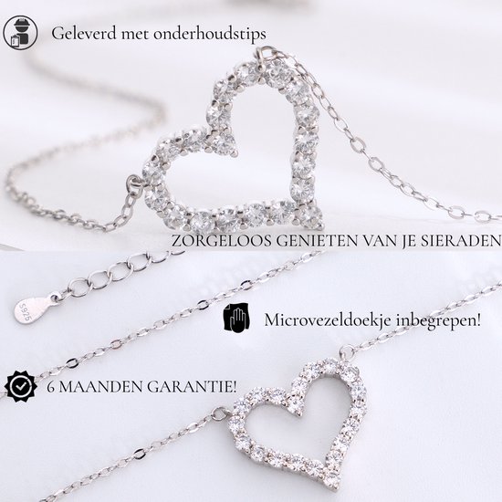 Collier Juwelium Love Heart en Argent S925, réglable de 40 à 45 cm, avec cristaux de zircone, dans un coffret à bijoux de Luxe – Cadeau Perfect pour femme, petite amie, mère ou fille.