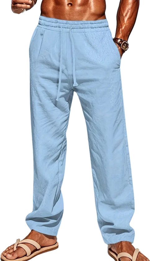 Linnen broek heren lange zomer stoffen broek kok broek voor mannen joggingbroek heren linnen broek linnen heren zomerbroek trekkoord yogabroek met zakken, 01, legergroen, 4XL