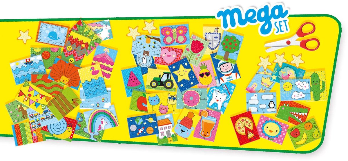 SES - Ik leer knippen - Mega set - Montessori Speelgoed - met 48 mooie knipvellen en veilige schaar die alleen papier knipt - Knutselpakket - Speelgoed 3 jaar