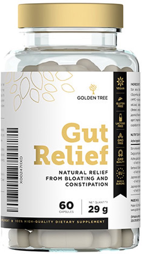 Golden Tree Gut Relief, verpakking met 60 capsules