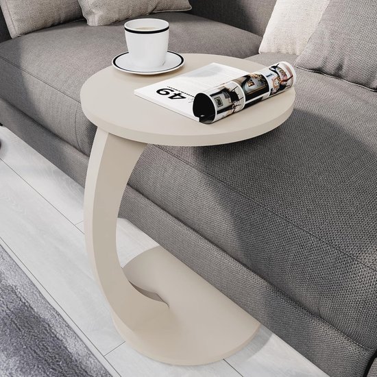 Stijlvolle C-vormige Salontafel met Wieltjes - Moderne Bijzettafel voor de Woonkamer