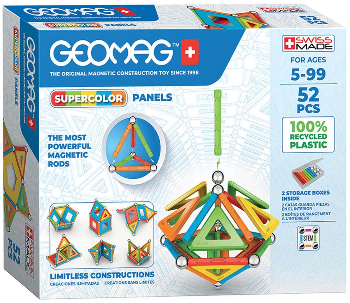 Geomag Super Color Recycled - Magnetisch Constructiespeelgoed met Panelen - 52-delig - Vanaf 5 jaar — afbeelding 2