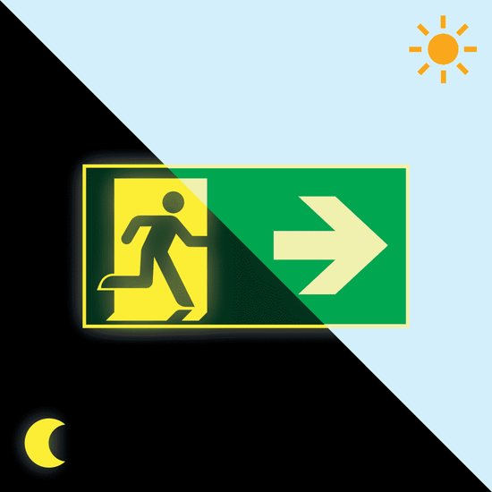 Foto: Extra lichtgevend nooduitgang bord pijl rechts kunststof e002 300 x 150 mm
