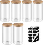 Nieuwe titre : Set de 6 bocaux en verre de 1300 ml - pot à épices hermétique avec couvercle en bambou - pot de rangement de cuisine avec étiquette - pot de rangement pour céréales, noix, poudre