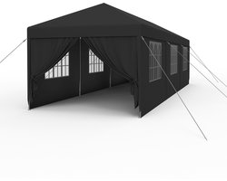 Paviljoen, 3 x 9 m, partytent, stabiel, waterdicht, winterbestendig, uv-bescherming, tuinpaviljoen, feesttent, biertent, campingtent met zijdelen en ramen, voor tuin en camping, antraciet