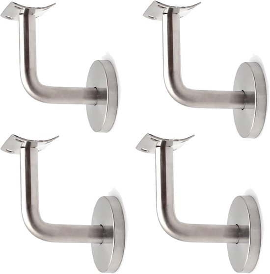 Leuninghouder van roestvrij staal, verstelbare leuninghouder, 2 stuks, leuningsteunen, wandhouder, leuninghouder, trapleuninghouder voor leuning, trap, rond, met schroeven, accessoires