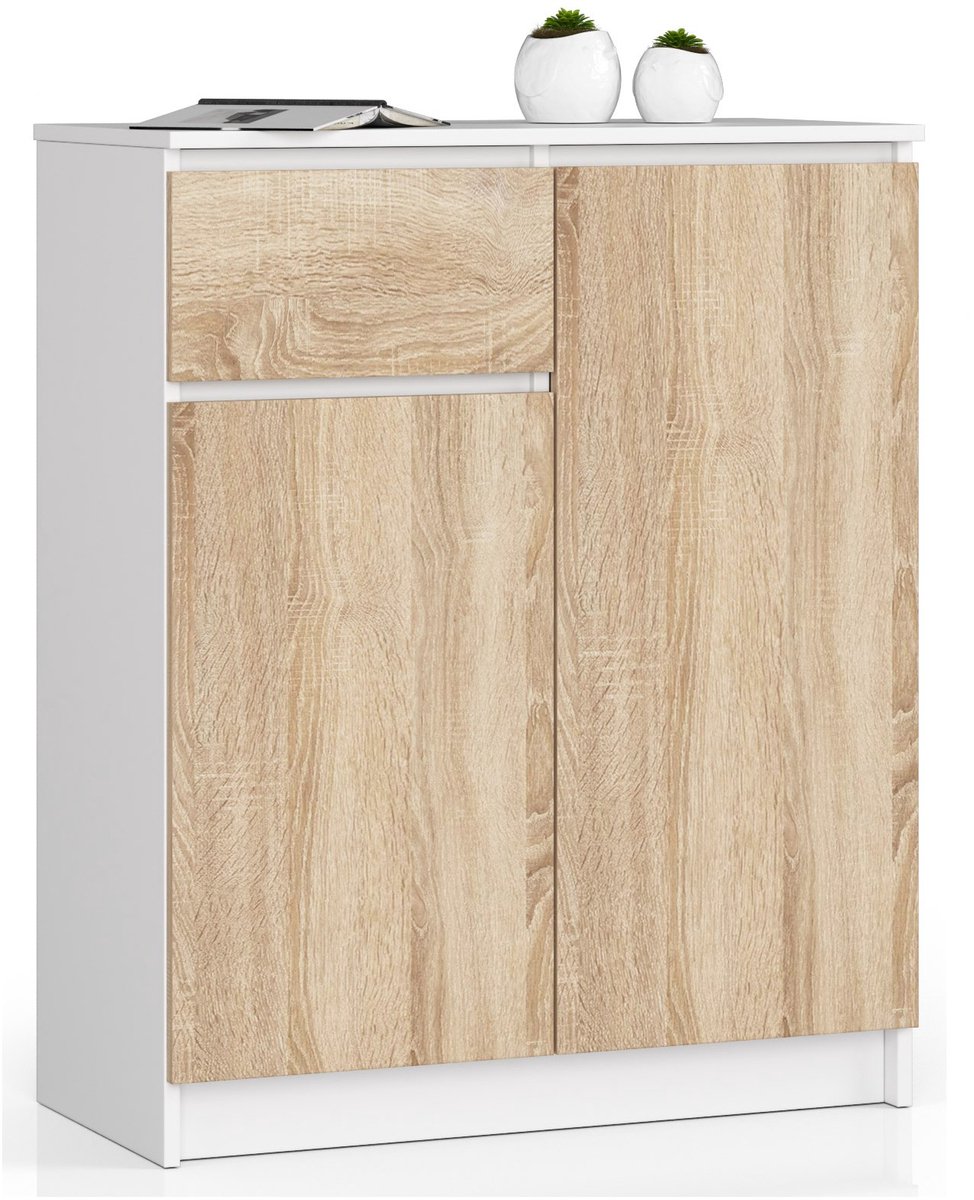 Akord Ladekast K80 met 1 Lad en 2 Deuren / AKORD Furniture Factory / Wit – Sonoma Eik / 80 x 99 x 40 cm