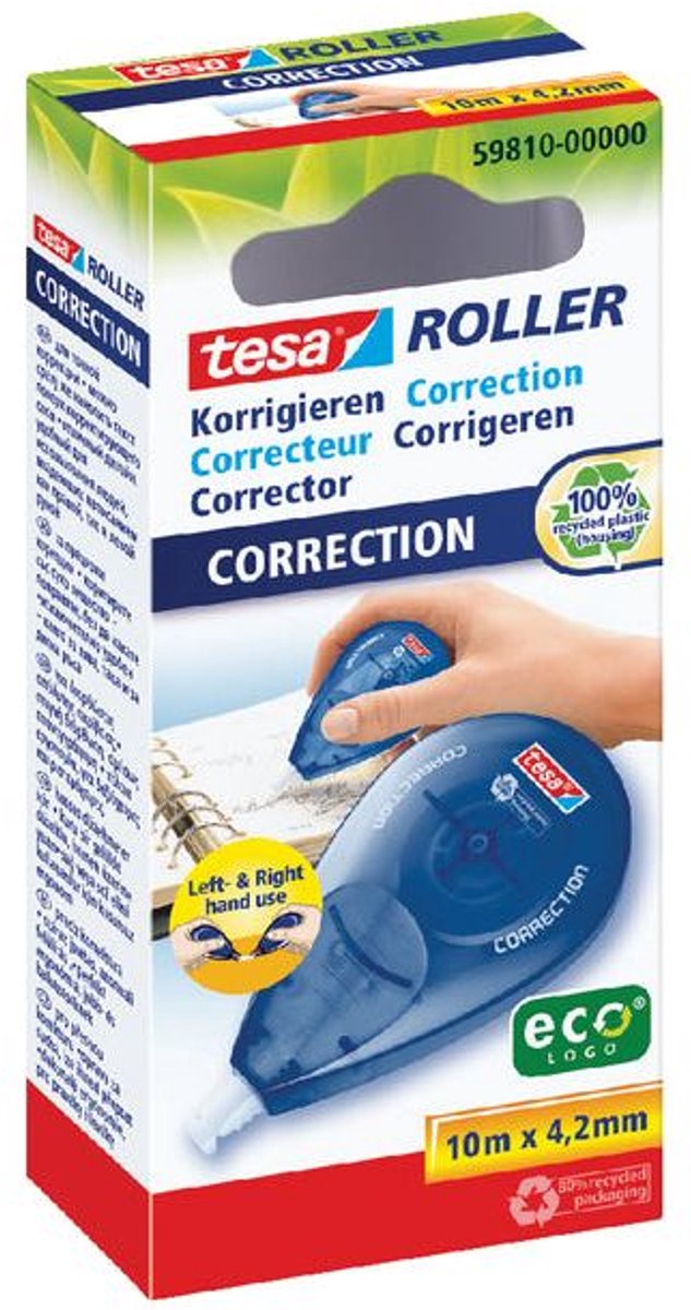 Tesa Correctietape tesa® ecoLogo® rechts & linkshandig 10mx4 | 2mm hangdoosje | 5 stuks onbekend