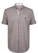 Chemise Felix Hardy - Rayée - Popeline de Katoen et lin - Manches courtes Homme Marron - M