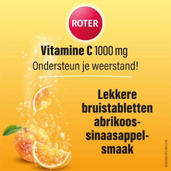 Roter Vitamine C 1000mg bruis - Hoge dosering vitamine C ter ondersteuning van je natuurlijke weerstand - 40 bruistabletten met abrikoos-sinaasappelsmaak