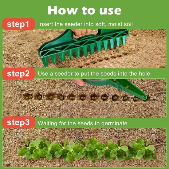 set van 2 - Tuingereedschap - Plantenbak - Gatenpons voor het zaaien van grond - 30*13 cm - Groen - kunststof - Voor Het Planten Van Zaden En Planten — afbeelding 2