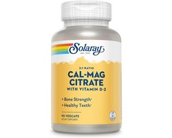 Solaray Calcium Magnesium Citrate 2:1 Ratio - Calcium Supplements for Women and Men w/Magnesium and Vitamin D 2 - Bone Health, Muscle and Nerve Support - Vegan, 60-Day Guarantee, 15 Serv, 90 VegCaps