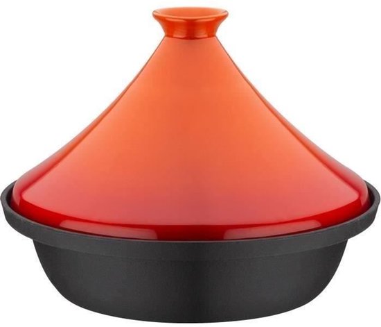 Tajine van massief gietijzer - GSW - 30 x 22 cm - Keramisch deksel - Inductie - Oranje