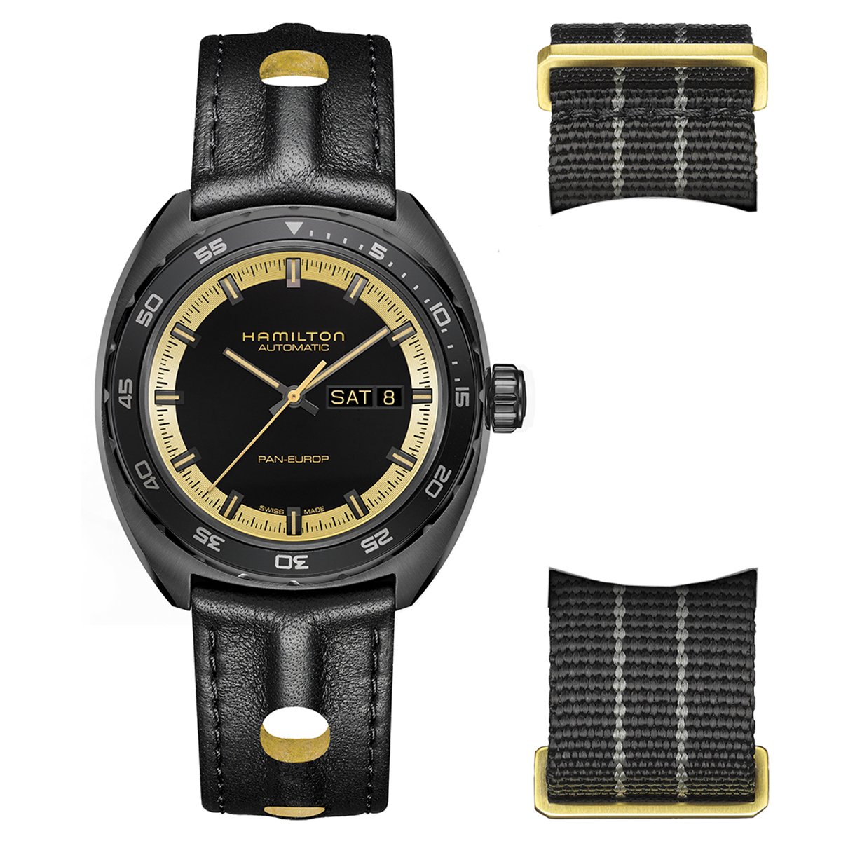 Hamilton American Classic Pan Europ Day Date H35425730 Horloge - Leer - Zwart - Ø 42 mm