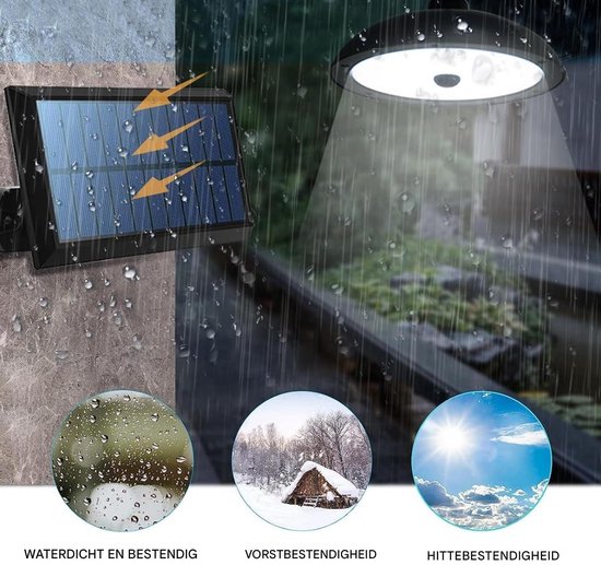 Quntis Outdoor Solar Lamp met 2 Bewegingsdetectoren Solar Wandlamp met 3 Verstelbare Hoofden 2500LM 305 LED Zonne Schijnwerper IP65 Waterdicht, 3 Modes Zonneverlichting voor Tuin Entree Yard