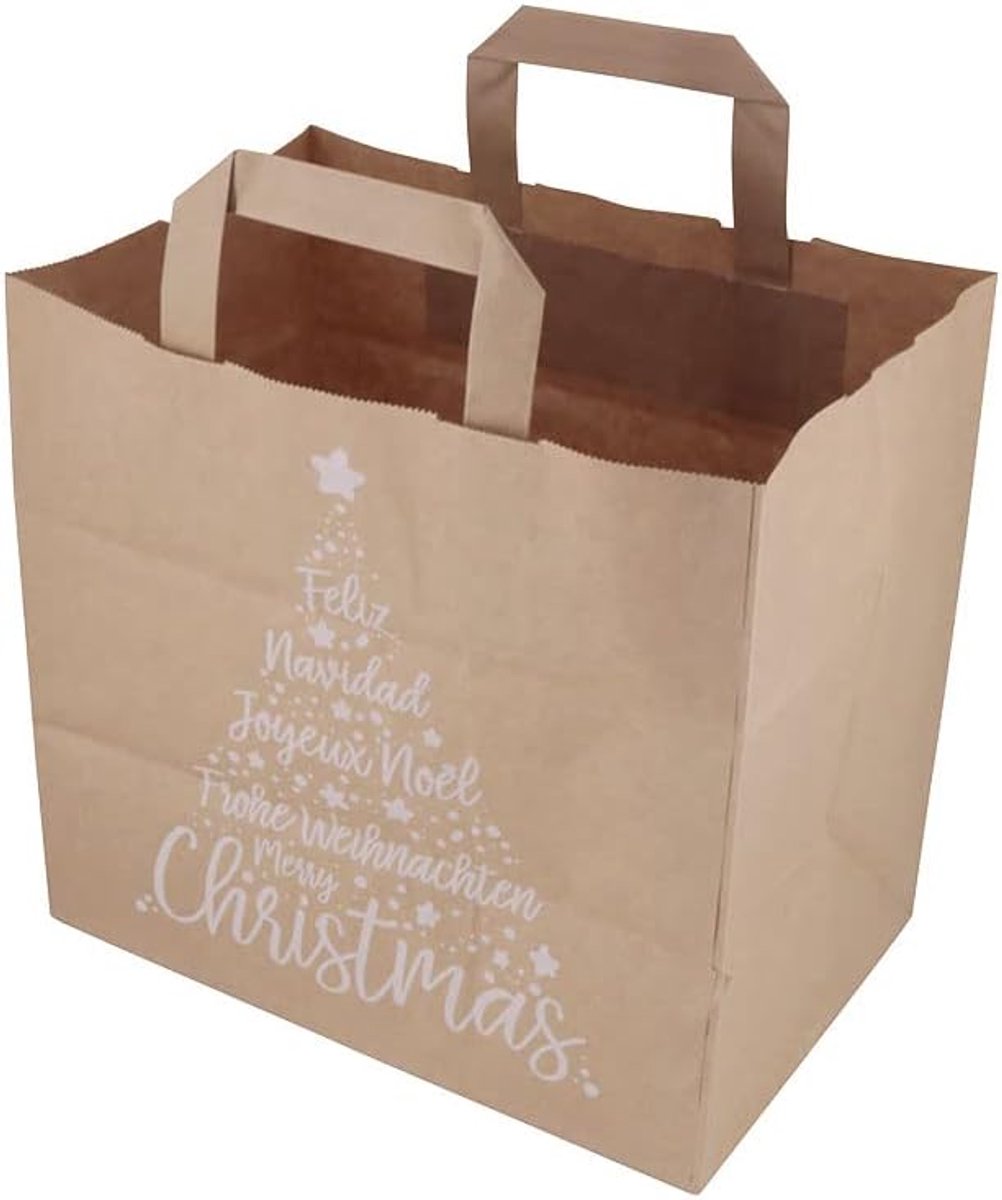 Papieren Draagtassen met Platte Hengsels - 80 g, Milieuvriendelijke Kerst Geschenkzakken - 25 Stuks