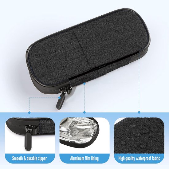 Leisteen Twee – Insuline Reistas | binnenmaat 18 x 7 cm | insuline koeltas voor 2 standaard Insuline Pennen | ook voor Anaphylaxie en enige andere Medicatie